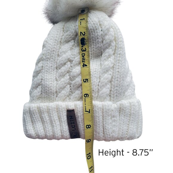 LCZTN White Cable Knit Fleece Lined Pom Beanie Cap OS - Picture 9 of 11